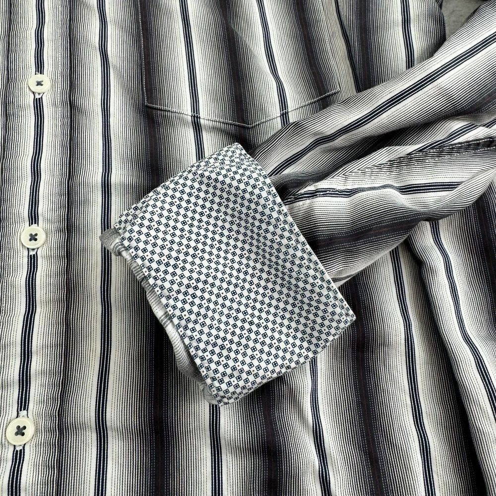 Tailorbyrd Shirt Mens Large Black White Striped Button Up Pocket Flip Cuff - Picture 5 of 12